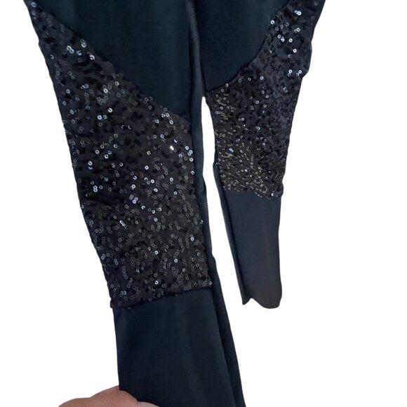 Black Sequin Dance Leggings MC Weissman Polyester & Spandex Stretchy Pants - Picture 4 of 4
